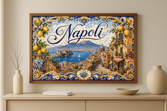 Mural de azulejos de cerámica del Monte Vesubio de Nápoles, decoración de par… — vista 2