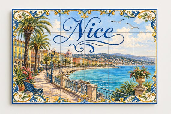 Bonito mural de azulejos de cerámica de la Riviera Francesa, decoración de pa… — vista 2