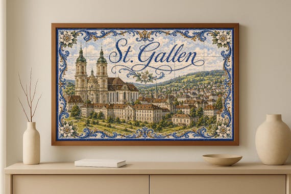 Mural de azulejos de cerámica de San Galo, Suiza, arte mural de la histórica … — vista 2