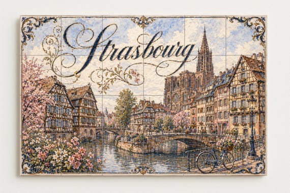 Mural de azulejos de cerámica de Estrasburgo, arte mural de Alsacia, Francia,… — vista 4