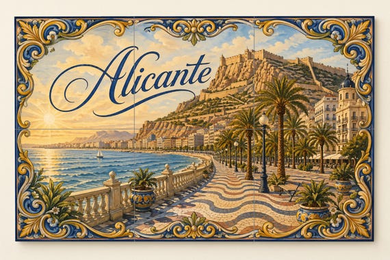 Mural de azulejos cerámicos del Castillo de Santa Bárbara de Alicante, decora… — vista 3