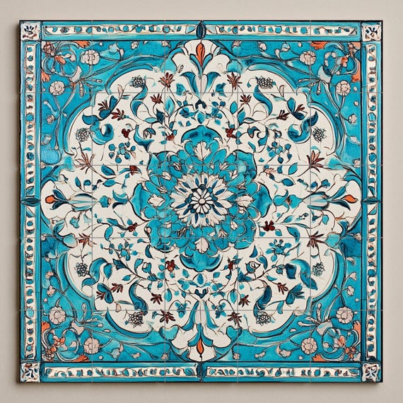 Mural de cerámica turquesa y blanca — vista 3