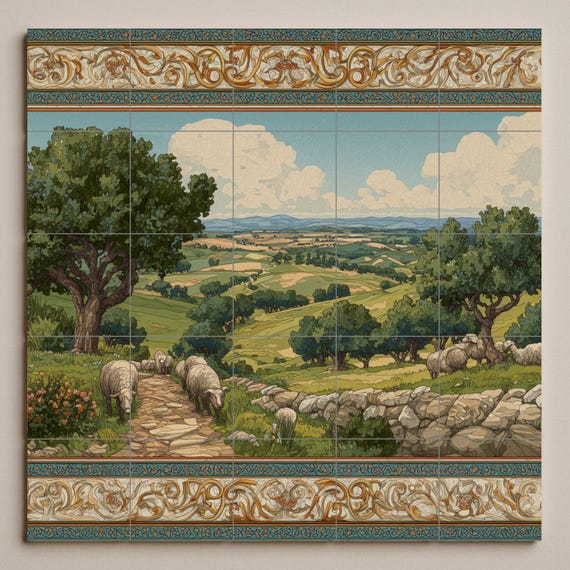 Mural de azulejos con paisaje pastoral — vista 3