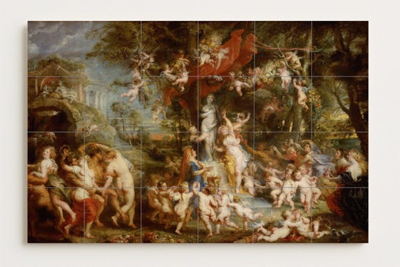Mural de azulejos de cerámica El Jardín del Amor
