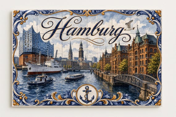 Mural de azulejos de cerámica de Hamburgo, Alemania, arte mural marítimo de l… — vista 3