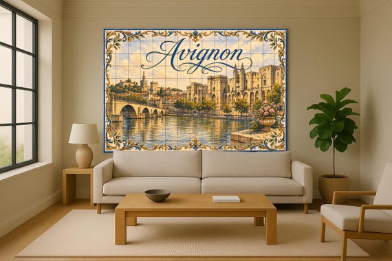 Mural de azulejos cerámicos de Aviñón, Arte mural de Provenza Francia con el … — vista 2