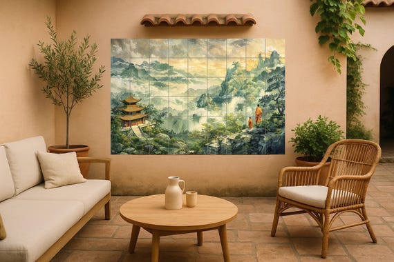 Mural de montaña budista — vista 2
