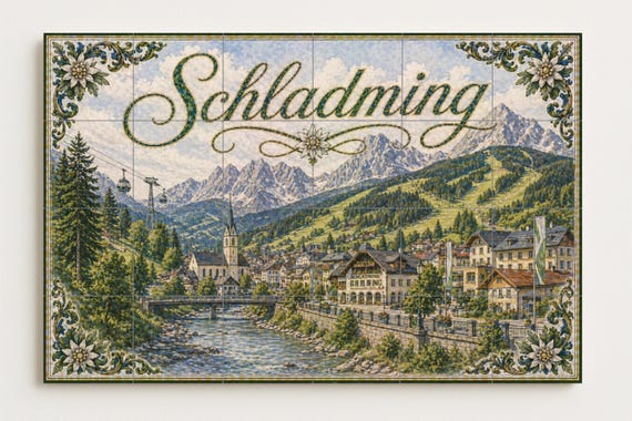 Mural de azulejos de cerámica de Schladming, Austria, decoración de pared con… — vista 4