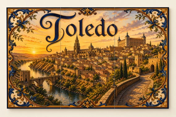 Mural de azulejos de cerámica del Alcázar de Toledo, decoración de pared hist…