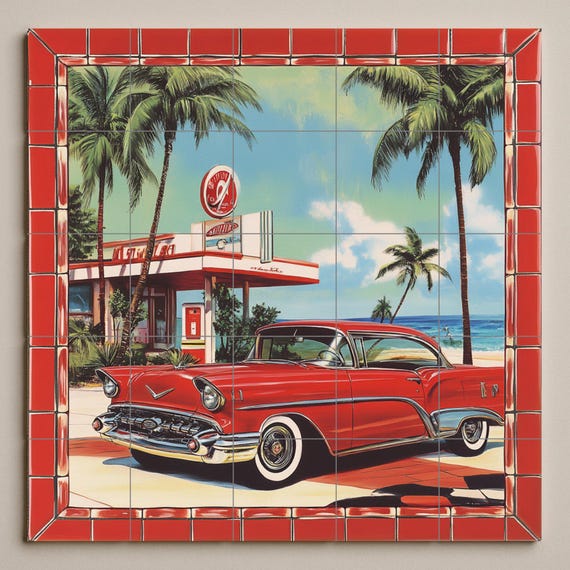 Mural cerámico de coche retro — vista 3