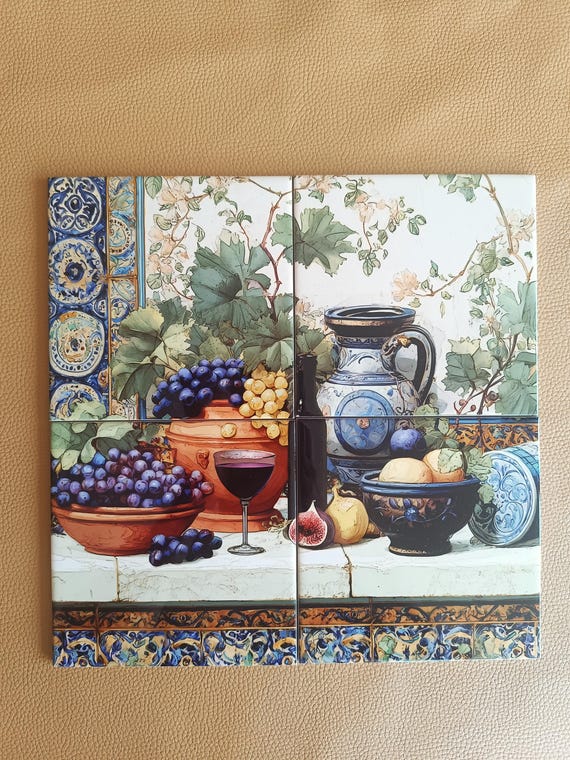 Mural de azulejos de viñedo mediterráneo — vista 4