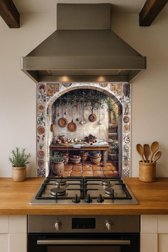 Mural de azulejos de cerámica para cocina rústica — vista 2