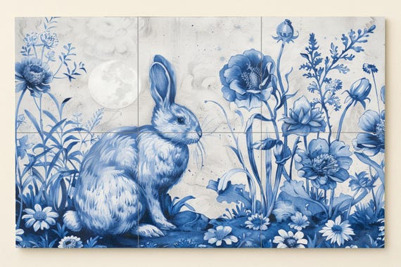 Mural floral de conejo azul — vista 3
