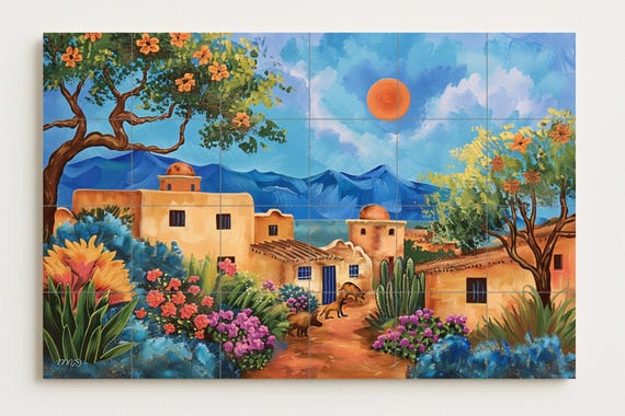 Mural colorido de un pueblo de adobe — vista 2