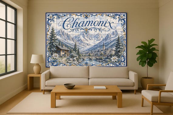 Mural de azulejos de cerámica Chamonix Mont Blanc, decoración de pared alpina… — vista 2