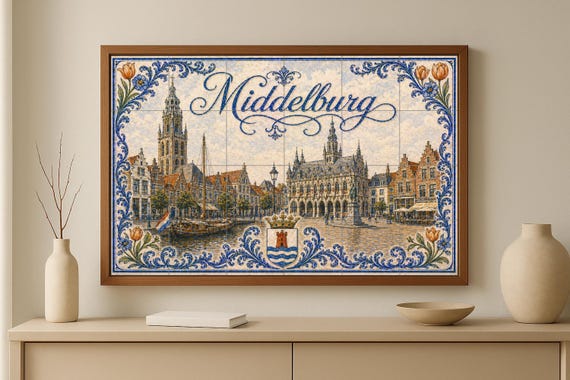 Mural de azulejos de cerámica de la plaza del mercado histórico de Middelburg… — vista 2