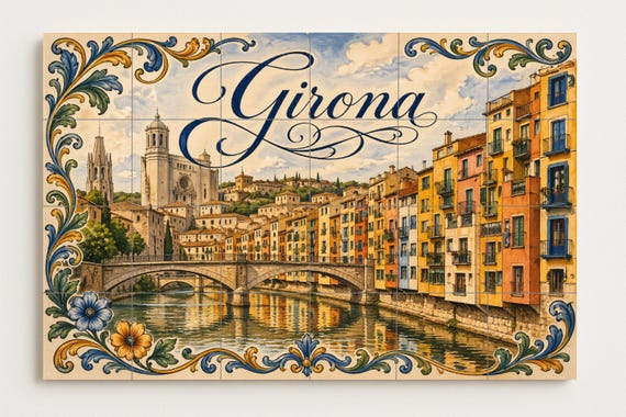 Mural de azulejos de cerámica de la Catedral de Girona, colorida decoración d… — vista 4