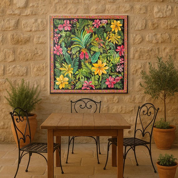 Mural de cerámica tropical con flores exóticas — Mural cerámico de Cerámicas La Noria