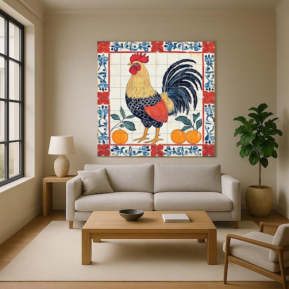 Mural cerámico de gallo portugués
