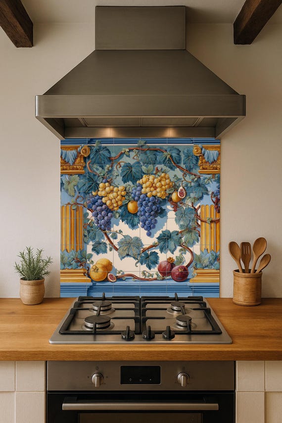 Mural de azulejos con guirnalda de frutas — vista 4