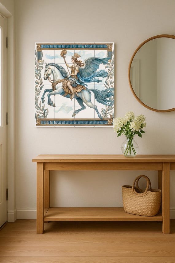 Mural cerámico de Valquiria sobre Caballo Alado — vista 2