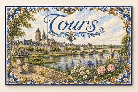 Mural de azulejos de cerámica de Tours, arte mural del Valle del Loira con ar… — vista 3