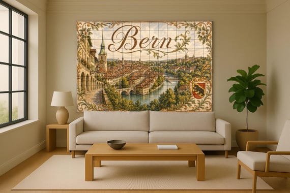 Mural de azulejos de cerámica de Berna, Suiza, arte mural del casco antiguo s… — vista 2