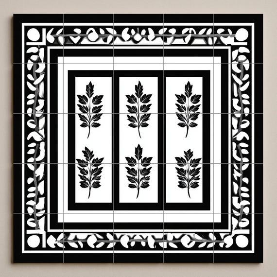Mural de azulejos de cerámica griega en blanco y negro — vista 3
