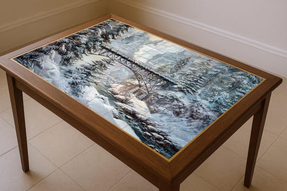 Mural cerámico con puente de montaña nevado — vista 4