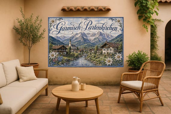 Mural de azulejos de cerámica de Garmisch-Partenkirchen, panel decorativo de … — Mural cerámico de Cerámicas La Noria
