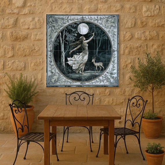 Mural de azulejos cerámicos de la Diosa Mística de la Luna — vista 4