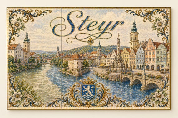 Mural de azulejos de cerámica de Steyr, Austria, con decoración de pared euro…