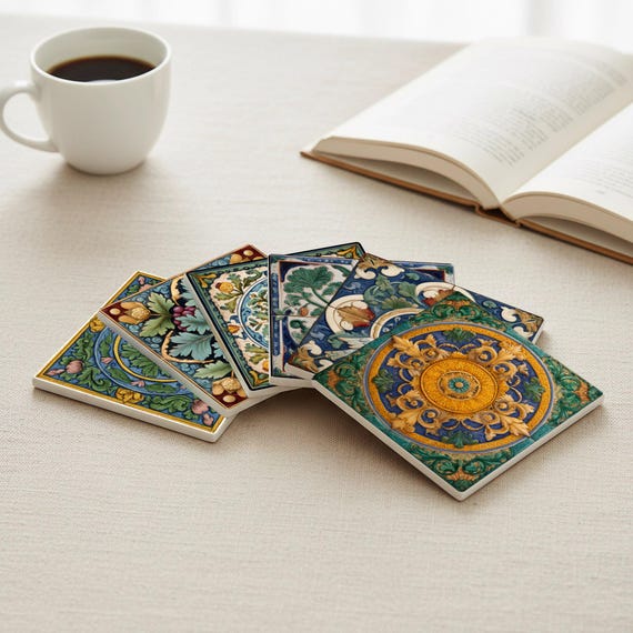 De Morgan Style Ceramic Coaster Set