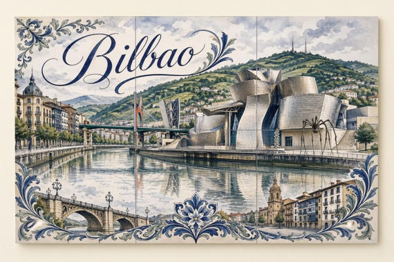 Mural de azulejos de cerámica Bilbao Guggenheim, decoración de pared del País… — vista 3
