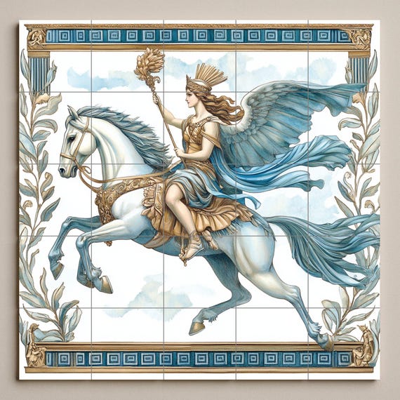 Mural cerámico de Valquiria sobre Caballo Alado — vista 3