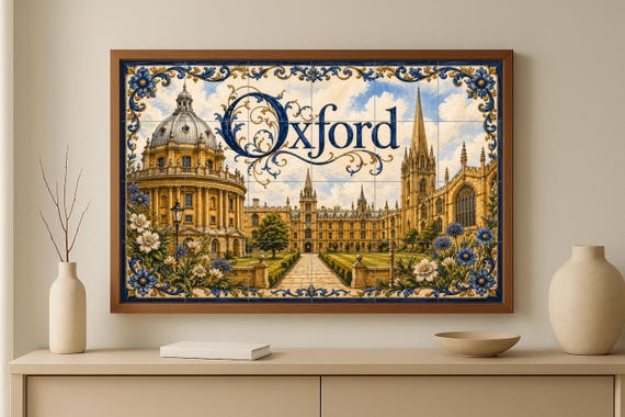 Mural de azulejos de cerámica de Oxford, Inglaterra, arte mural universitario… — vista 3