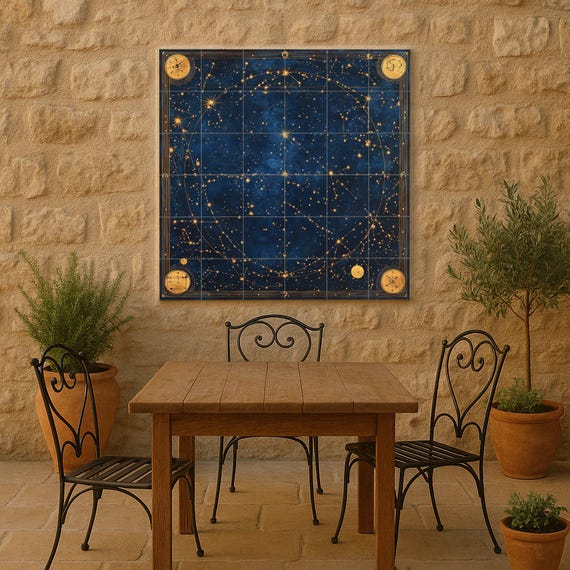 Mural de azulejos cerámicos con mapa estelar celestial antiguo con constelaci… — vista 2