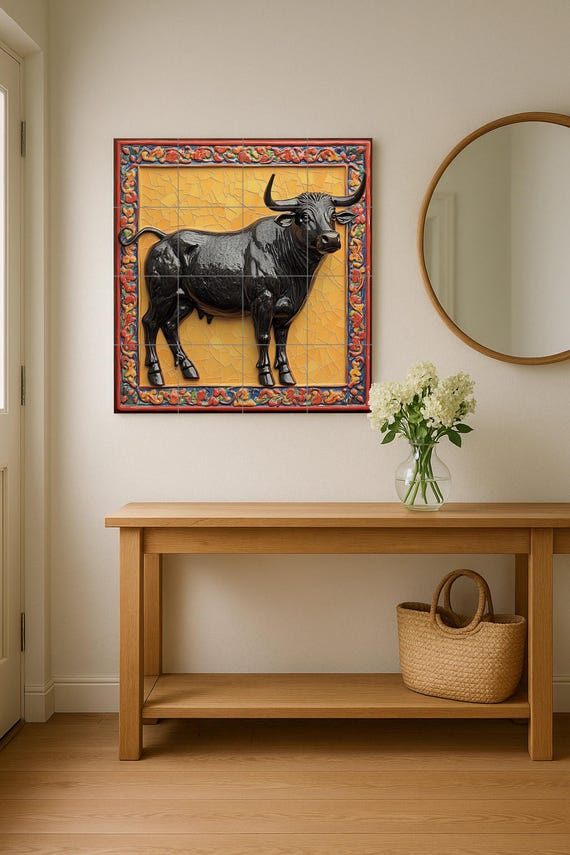 Mural cerámico de un toro majestuoso — Mural cerámico de Cerámicas La Noria