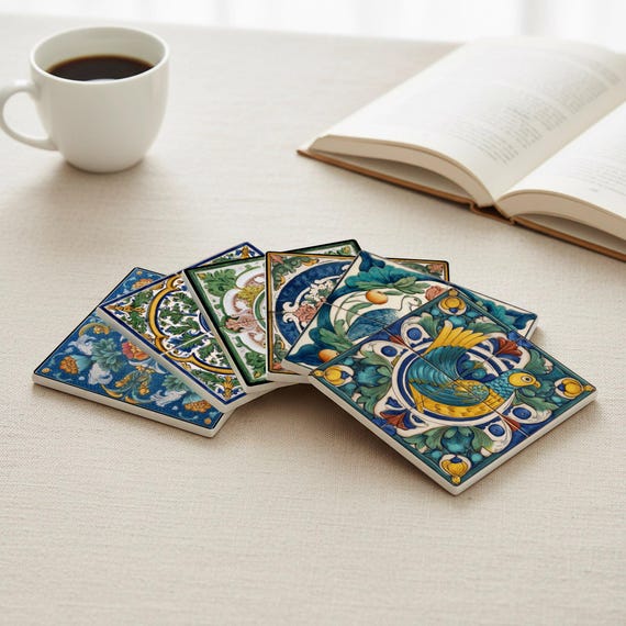 Renaissance Majolica Bird Ceramic Coaster Set — vista 3