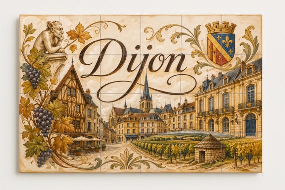Mural de azulejos de cerámica de Dijon, arte mural de la región vinícola de B… — vista 4