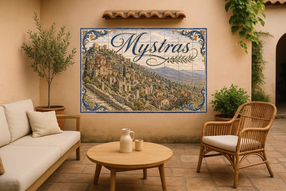 Mural de azulejos de cerámica bizantina de Mystras, decoración de pared de la…
