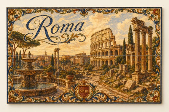 Mural de azulejos de cerámica del Coliseo de Roma, decoración de pared histór…