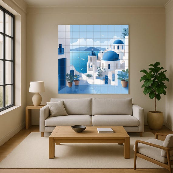 Mural de azulejos de cerámica de pueblo costero — vista 3