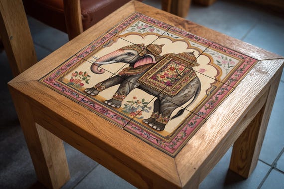 Mural de pared de cerámica de elefante indio con silla de montar ornamentada … — vista 4