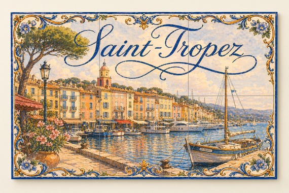Mural de azulejos de cerámica de Saint-Tropez, arte mural de la Riviera Franc…