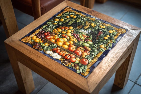 Mural de azulejos cerámicos con guirnalda de frutas barrocas napolitanas con … — Mural cerámico de Cerámicas La Noria