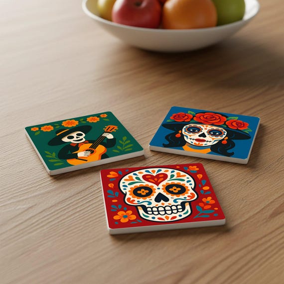 L Día de los Muertos — Posavasos de cerámica y corcho de Cerámicas La Noria