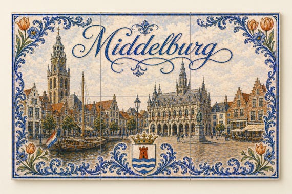 Mural de azulejos de cerámica de la plaza del mercado histórico de Middelburg… — vista 4