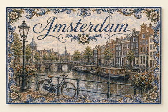 Mural de azulejos de cerámica de Ámsterdam, Países Bajos, decoración de pared… — vista 3