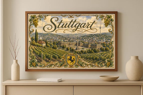 Mural de azulejos de cerámica de Stuttgart, Alemania, arte mural de paisaje u… — vista 3